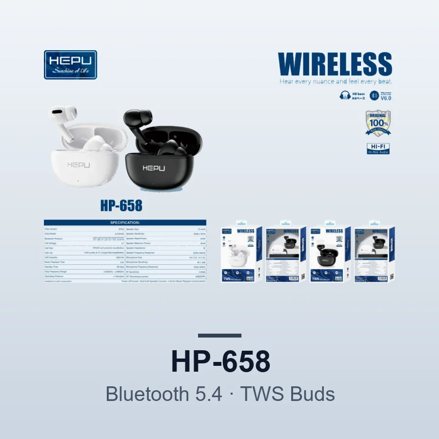 HEPU HP-658 TWS Wireless Earbuds (Bluetooth 5.4)