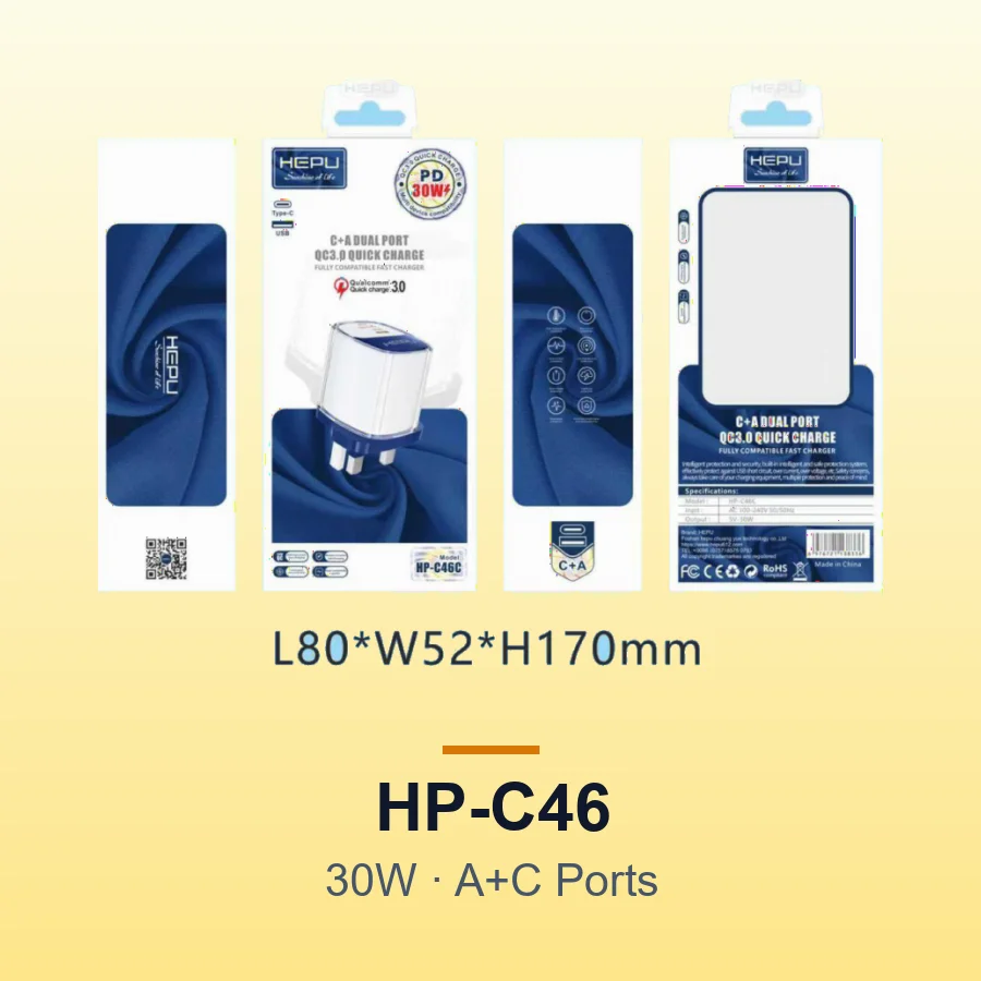 HEPU HP-C46 30W USB-A + Type-C Fast Charger with C-to-C Cable