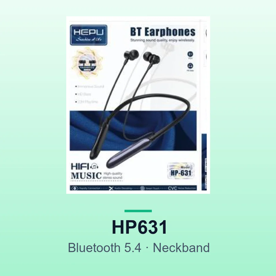 HEPU HP631 Wireless Neckband Earphones (Bluetooth 5.4)